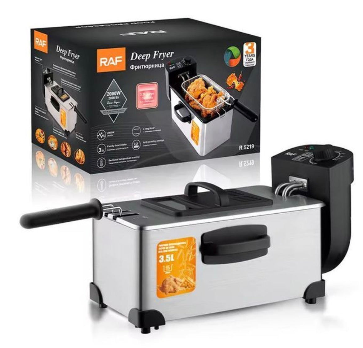 Friteuse Électrique Professionnelle RAF 2000W - Capacité 3.5L avec Fenêtre de Contrôle et Thermostat Réglable