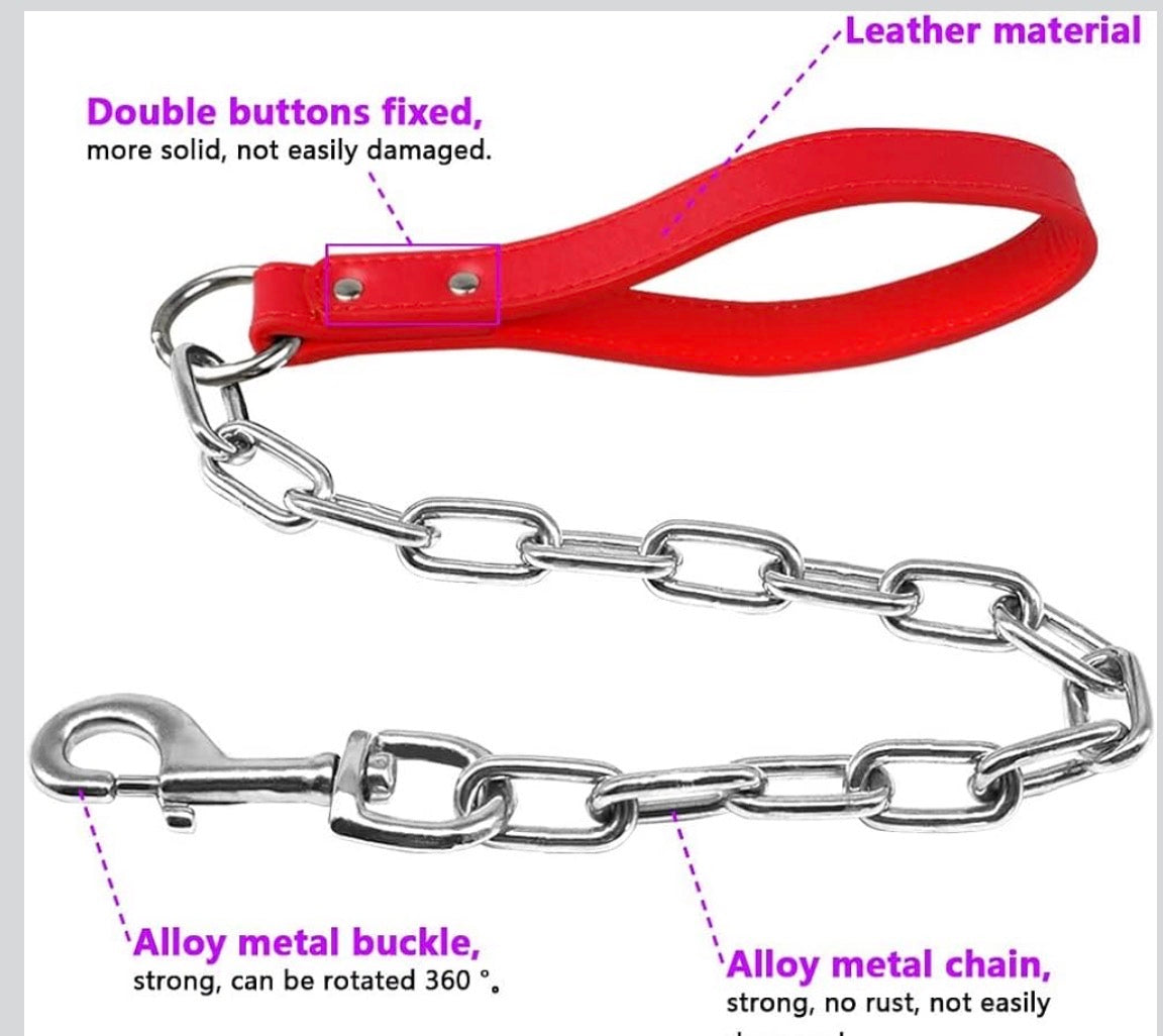 Laisse Chaîne pour Chien - 1,5 Mètre - Poignée Confort & Chaîne Haute Résistance