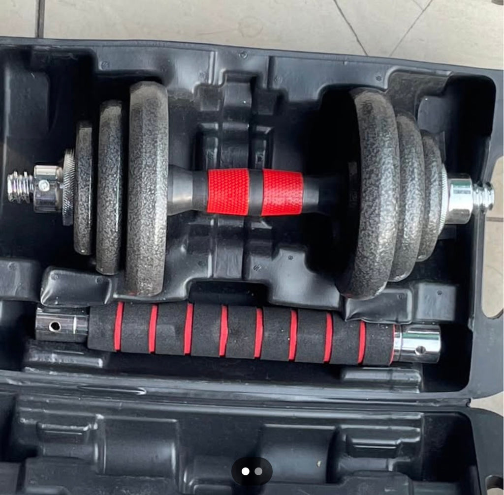 Ensemble d'haltères réglables 20 kg (ou le poids exact) avec barre de connexion – Kit d'entraînement à domicile