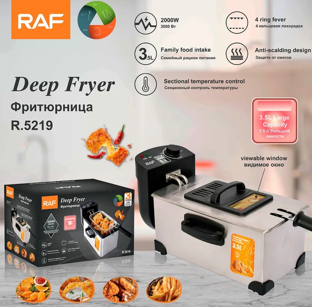 Friteuse Électrique Professionnelle RAF 2000W - Capacité 3.5L avec Fenêtre de Contrôle et Thermostat Réglable