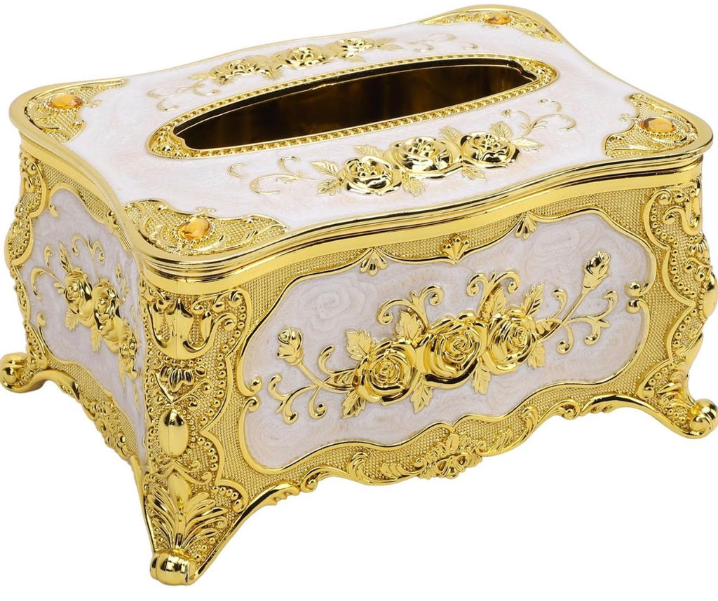 Boîte à Mouchoirs de Luxe Style Royal – Finition Or et Motifs Floraux