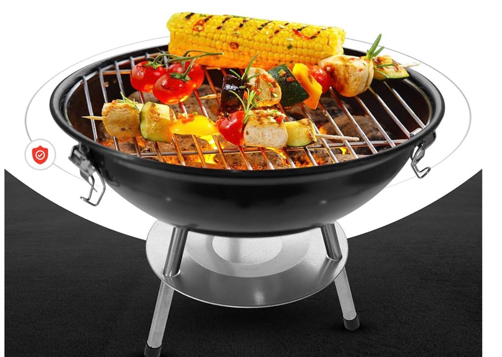 Barbecue Portable au Charbon de Bois – Barbecue de Table avec Couvercle Émaillé