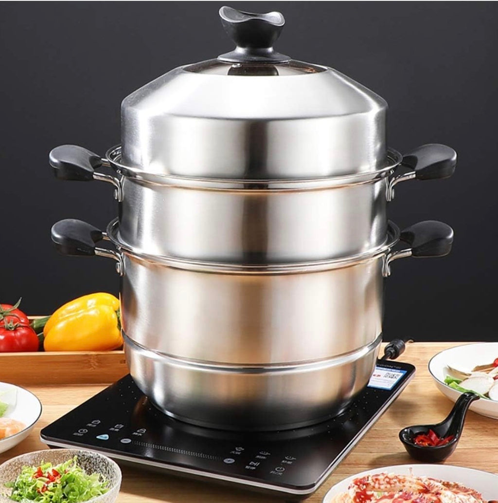 Autocuiseur Vapeur Jinzhen 34cm en Acier Inoxydable Épais - 2 Niveaux